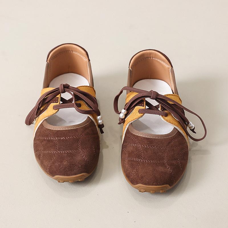 

Осенняя женская обувь круглый носок мелкий вырез шнуровка мягкая кожа повседневные балетки красные Мэри Джейн женские туфли 40