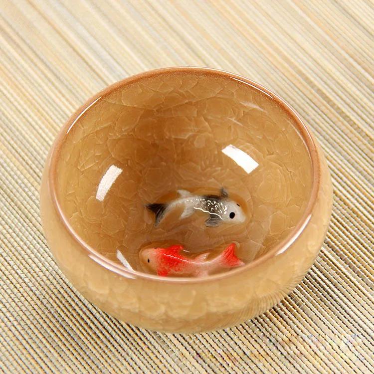 

3D Ceramic Golden Fish China Tea Cup Porcelain Cups Mugs for Tea Bowl Hand Pottery Cups Teacups Japanese Mug Chinese Bowls Set