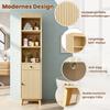 Tall Freestanding Bathroom Cabinet, Vertically Fluted Fronts, Reversible Left-Right Door, Drawer, Soft-Close Hinges, 40×36×172 Cm, Natural Wood Color