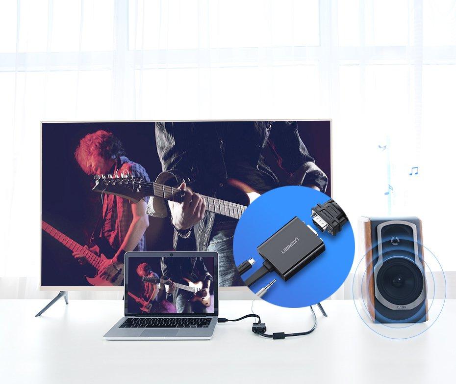 HDMI To VGA Micro USB AUX Audio 3.5 Mm Mini Jack Adapter Black