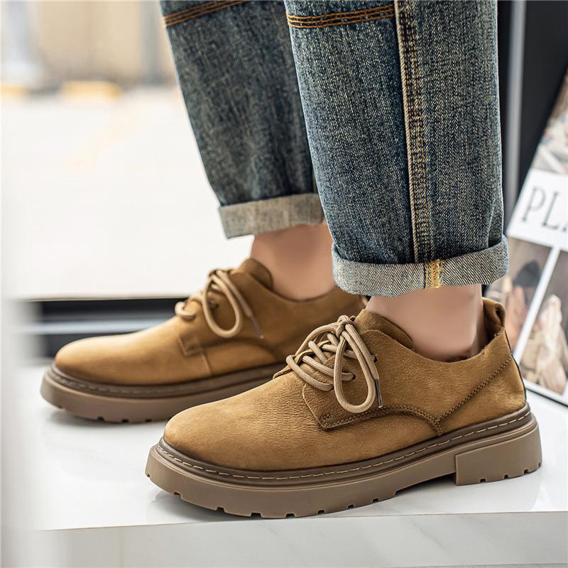 The first layer of cowhide spring lace-up big head shoes fashion dress casual shoes large size Martin shoes versatile outdoor men's shoes