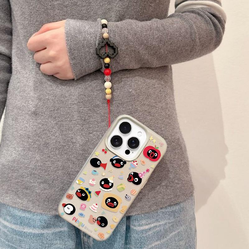 Case For Redmi Note 14 4G 13 12 PRO 5G Plus 11S 13C 14C 12C 12 13 A5 A3 Bracelet Chain Cute Pingu PU Leather Cover