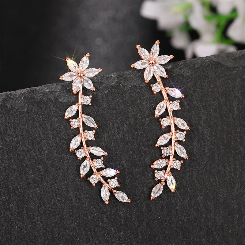 Huitan Aesthetic Flower Stud Earrings Climb Ear Earrings Exquisite Women's Ear Accessories with Dazzling CZ New Fashion Jewelry