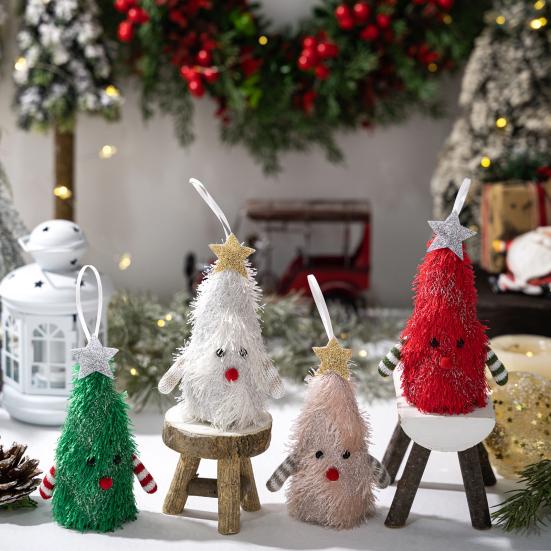 Light-up Plush Christmas Tree Doll Decoration Stuffed Fluffy Xmas Tree Shaped Gnome Elf Ornament with Glitter Star Topper for Hotel Mall Window Decor