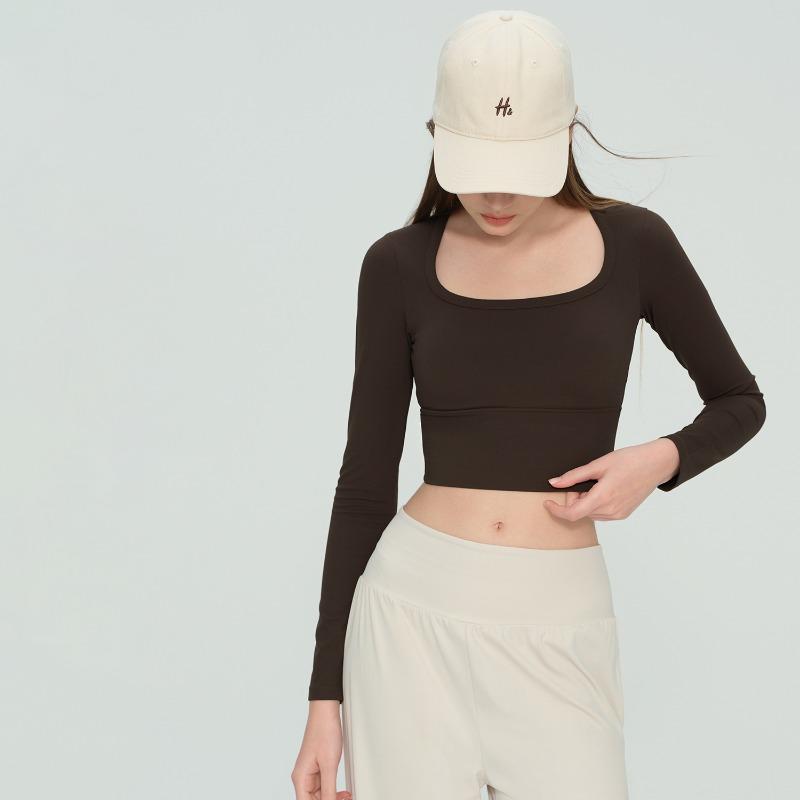 Yoga long-sleeved fixed cup yoga clothes with chest pad, top, high-end fixed integrated cup collar sportswear