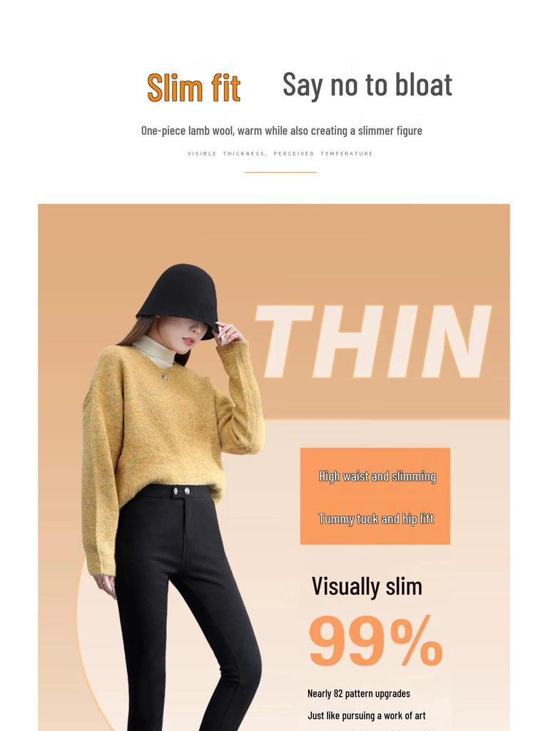 Damen Schwarz Plus Samt Lammwolle Baumwolle Leggings - Dicke, Warme Hose für Herbst/Winter 2025