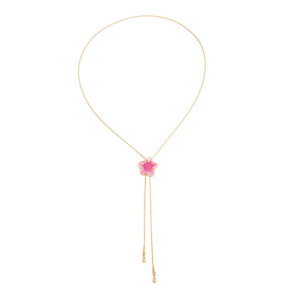 Bohemian Pink Oil Drop Flower Pendant Necklace, Versatile Y Necklace Fashion Versatile Dopamine Collarbone Chain