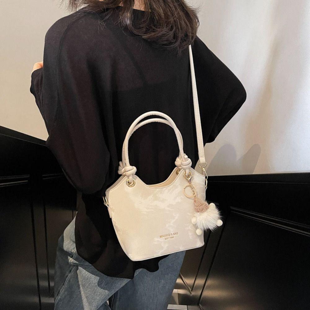 Small Square PU Leather Shoulder Bag for Women Sweet Style Solid Color Zipper Handbag