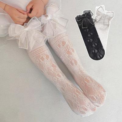 1 Pair Calf Socks Lace Hollow Breathable Japanese Style Bouncy Wear Velvet Bow-knot Children's Socks