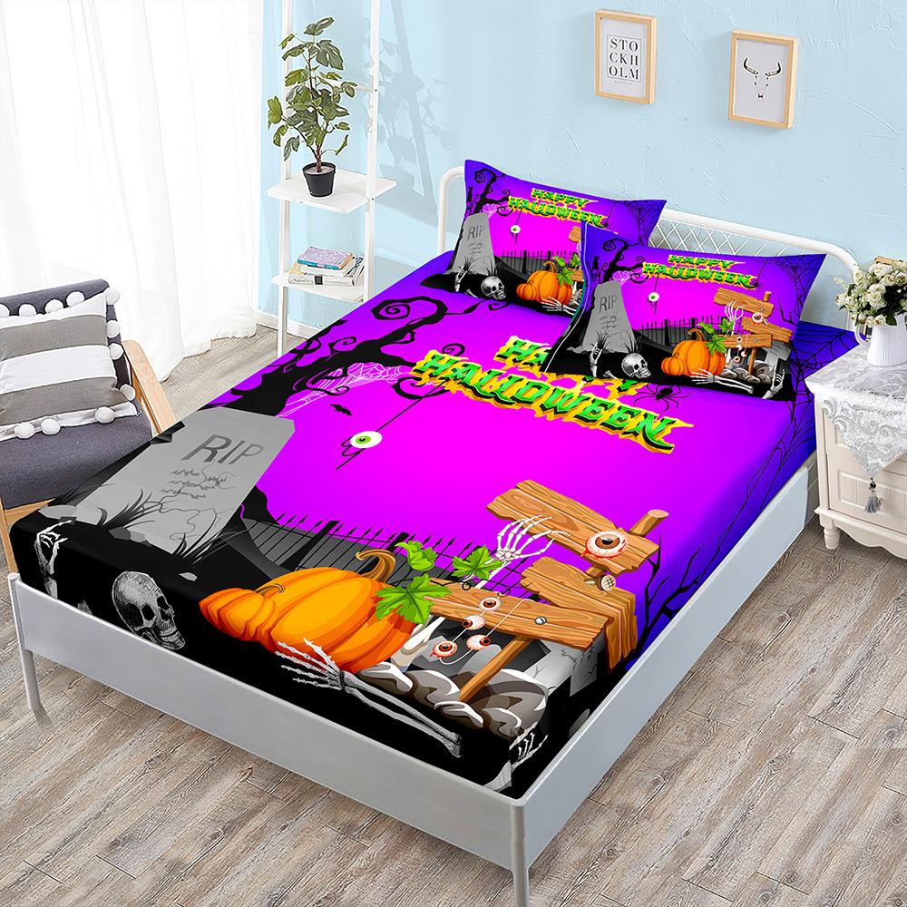 Halloween Three-Piece Set Funny Pumpkin Mattress, Mattress Cover, Mattress Protective Cover
