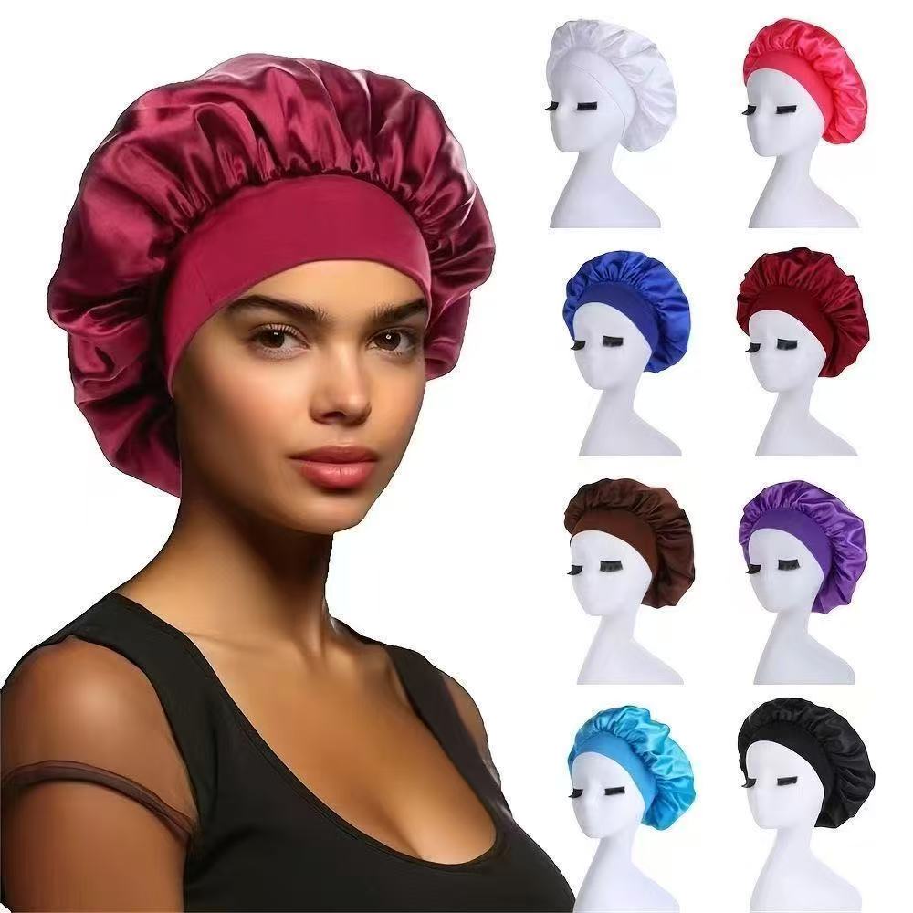 European and American Fashionable Women's Sleep Cap, High Elasticity Cap, Postpartum Hair Care Cap, Satin Wide Edge Sleep Cap