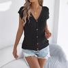 Summer New Casual Solid Color Button V-neck Sweater Vacation Tops Fashionable Women's Clothing