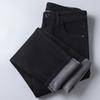 Winter Pure Black Fleece Thick Warm Jeans Men's Slim Straight Elastic Denim Pants Casual Male Clothing Fashion Plush Trousers