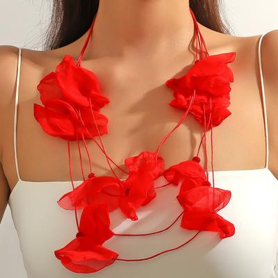 Necklace for Women Jewelry Layered Necklaces Summer Seaside Vacation Style Fabric Flower Pieces Crystal Beaded Flower Necklace Elegant Necklace