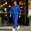 Men's Multi-Pocket Zip-Up Hooded Sweatshirt and Pants Set Athletic Tracksuit