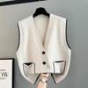 Autumn and Winter New  Women's Knitted Vest with Pocket Sweater Korean Version V-neck Loose Vest Top