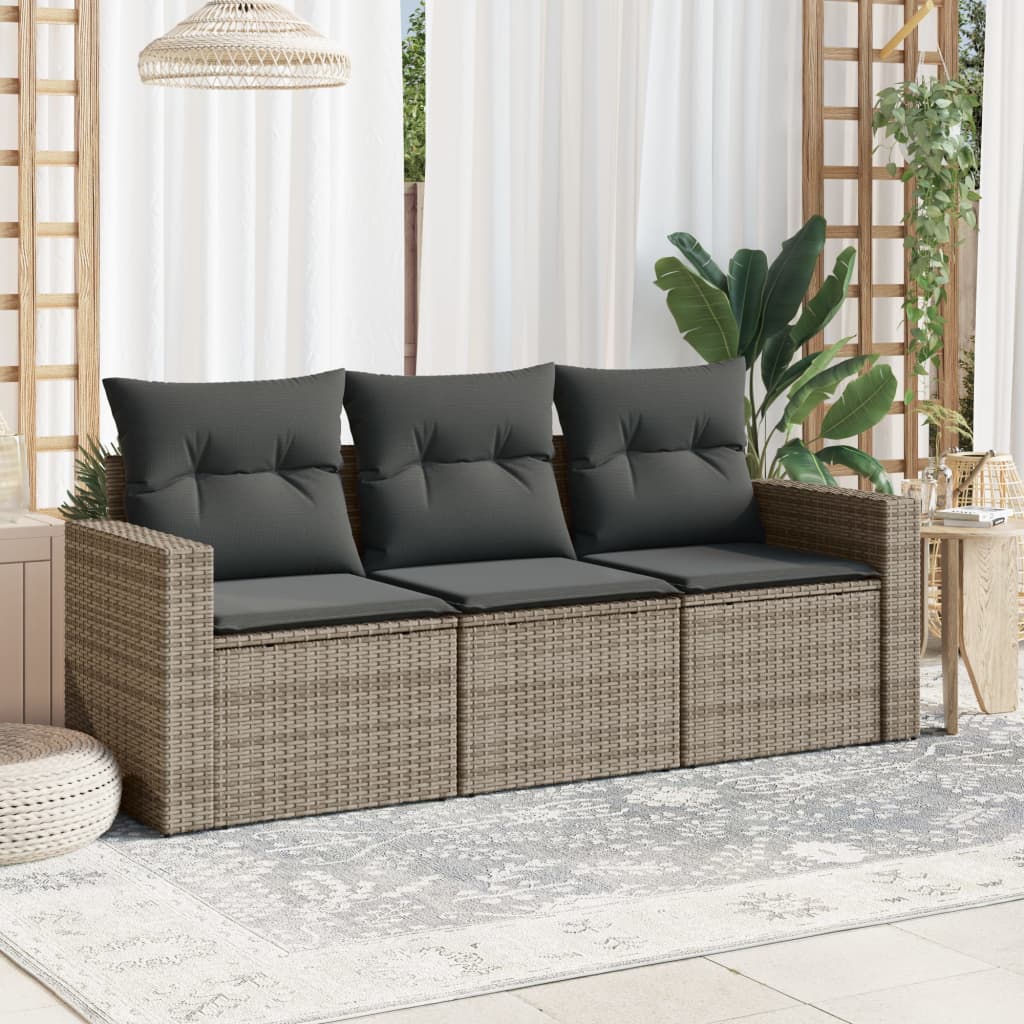 3 Piece Garden Sofa Set with Cushions Gray Poly Rattan