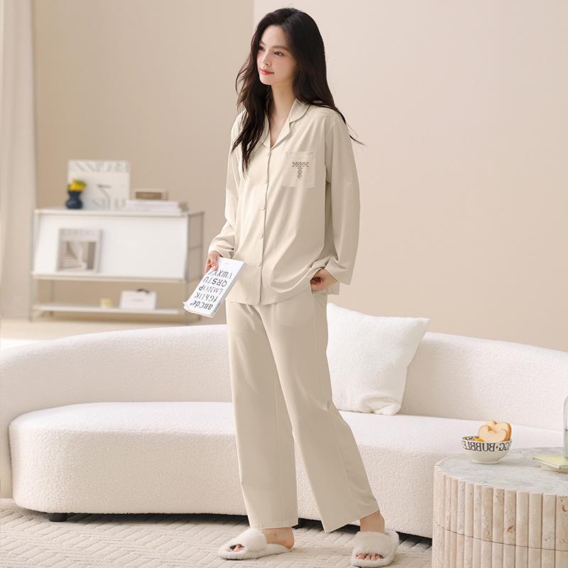 1011 New Pajamas Women's Spring and Autumn Cotton Long Sleeve Fashion Simple Autumn and Winter Universal Homewear Set