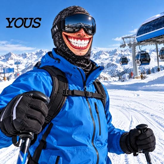 Funny Winter Holiday Gift Ski Mask, Realistic Printed Full Face Cover, Polyester Breathable Humorous Party Costume Mask Balaclava with Neck Protection