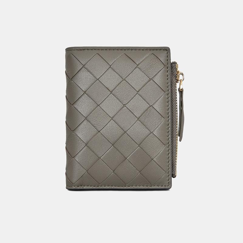 Плетеный кошелек из коровьей кожи, поколение RFID, высококачественная молния, отделение для карт, нишевый квадратный короткий кошелек