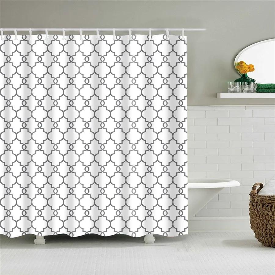 Black and White Shower Curtain Geometric Pattern Waterproof Polyester Home Decor Bath Curtains with Hooks Bathroom Accessories
