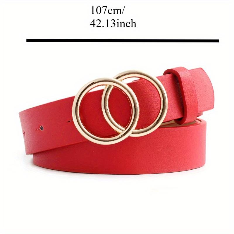 Double Loop Buckle Design Belt Casual Jeans Dress Women's Leather Black Brown Adjustable Belt