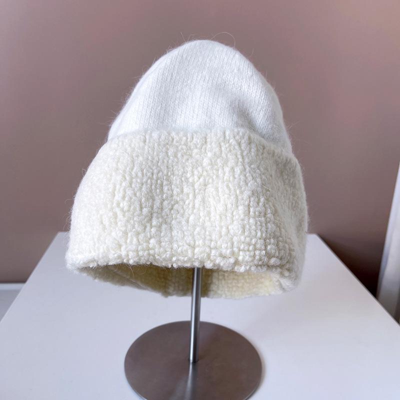 Circle yarn rabbit hair knitted wool hat female autumn and winter show a small face, keep warm and cold, ear protection, pullover hat, fluffy hat