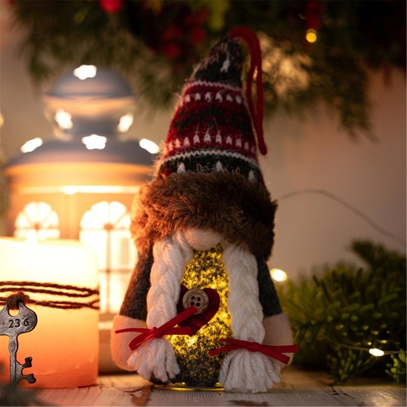 Illuminated Plush Dwarf Figure Christmas Tree Hanging Ornament Glowing Plush Dwarf Doll for Holiday Party Decoration