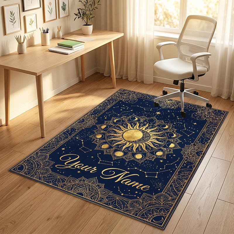 Celestial Cat Theme Soft Crystal Velvet Rug Custom Name & Text Print Non Slip Floor Rug for Bedroom Living Room