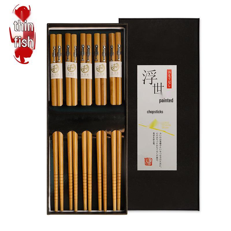 5-Pair Japanese Non-slip Bamboo & Wooden Chopsticks Gift Set