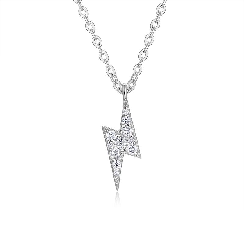 Blitz Design Pendant Necklaces 18K White Gold VVS1 Moissanite Blitz Necklace Lightning Sign VVS1 Moissanite Necklace 45CM(17.72in) серебряный