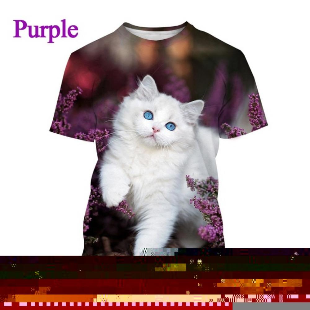 Women's T-Shirts Harajuku Cat Graphic Print 3D Tops Summer Short Sleeve Casual Tees Kawaii Animal T Shirt
