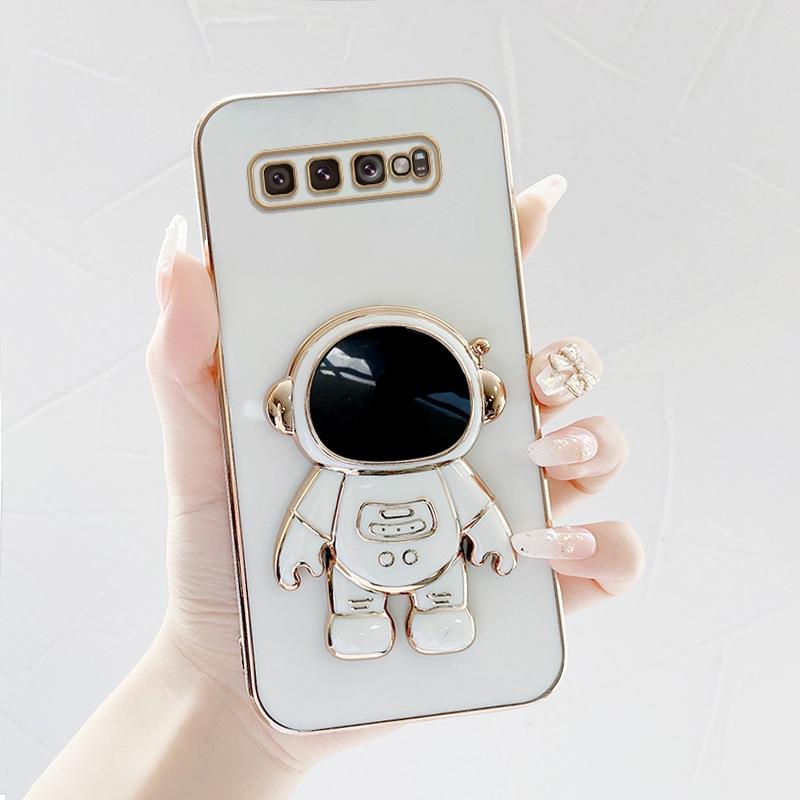 Astronaut Bracket Soft Square Edge Pattern Pattern Phone Shell Luxusní pokovované TPU pouzdro na telefon pro OPPO Reno Realme