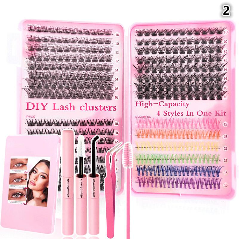 Colour Lash Clusters Set False Eyelashes Extensions Kit Bond And Seal Colorful Simulation Grafted Eyelashes Makeup Supplies