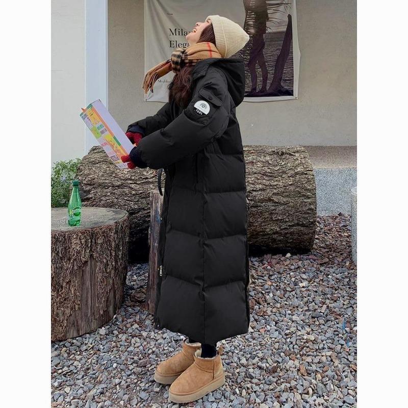 Fashionable and Thickened Red Long Padded Jacket for Women, Winter Outwear Coat with Bread Service Style