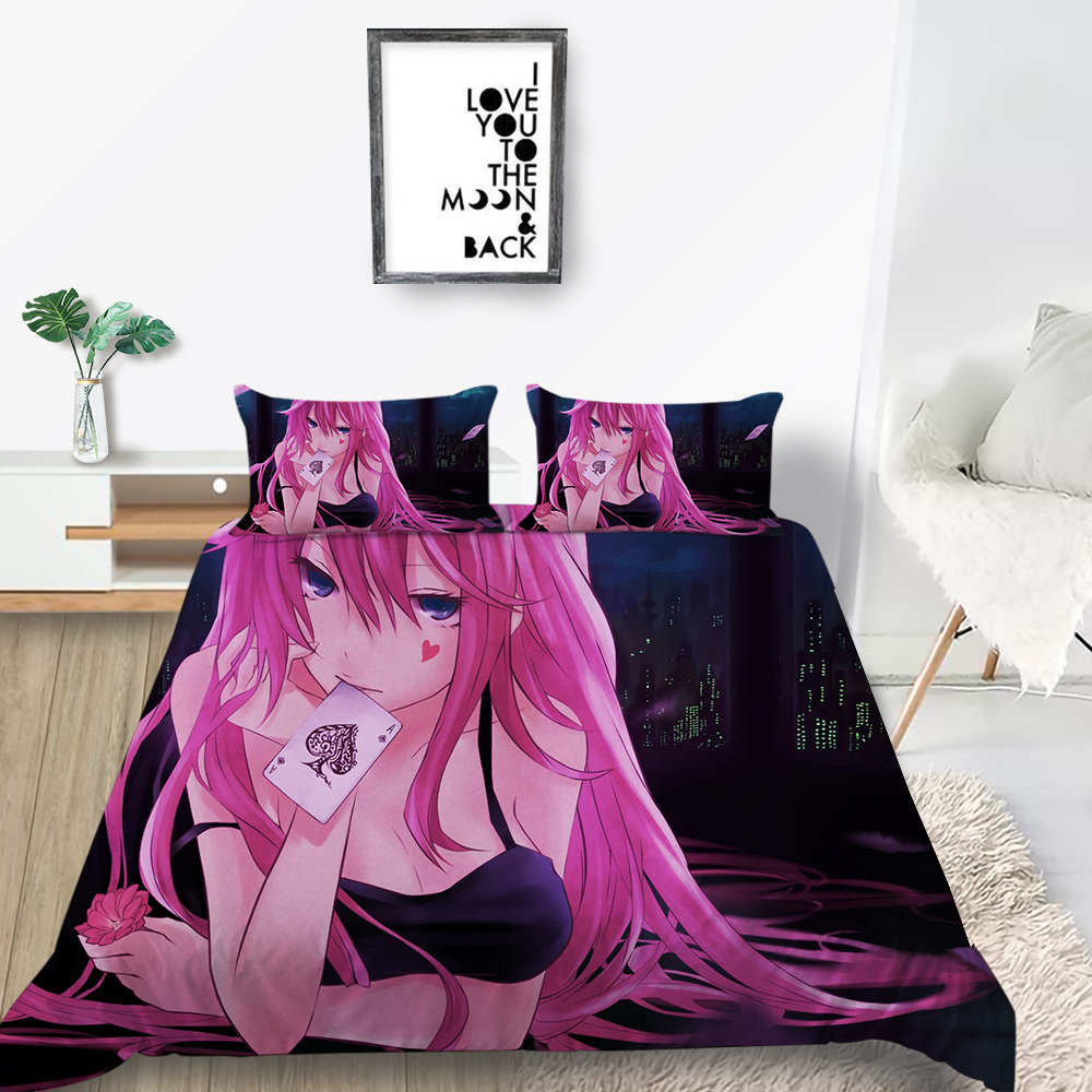 3D Animation Bishōjo Bedding Set, Curtilage Male Room Duvet Cover 2/3 Pieces, Anime Beautiful Woman DE135 * 200 Full Size Soft Home Decoration