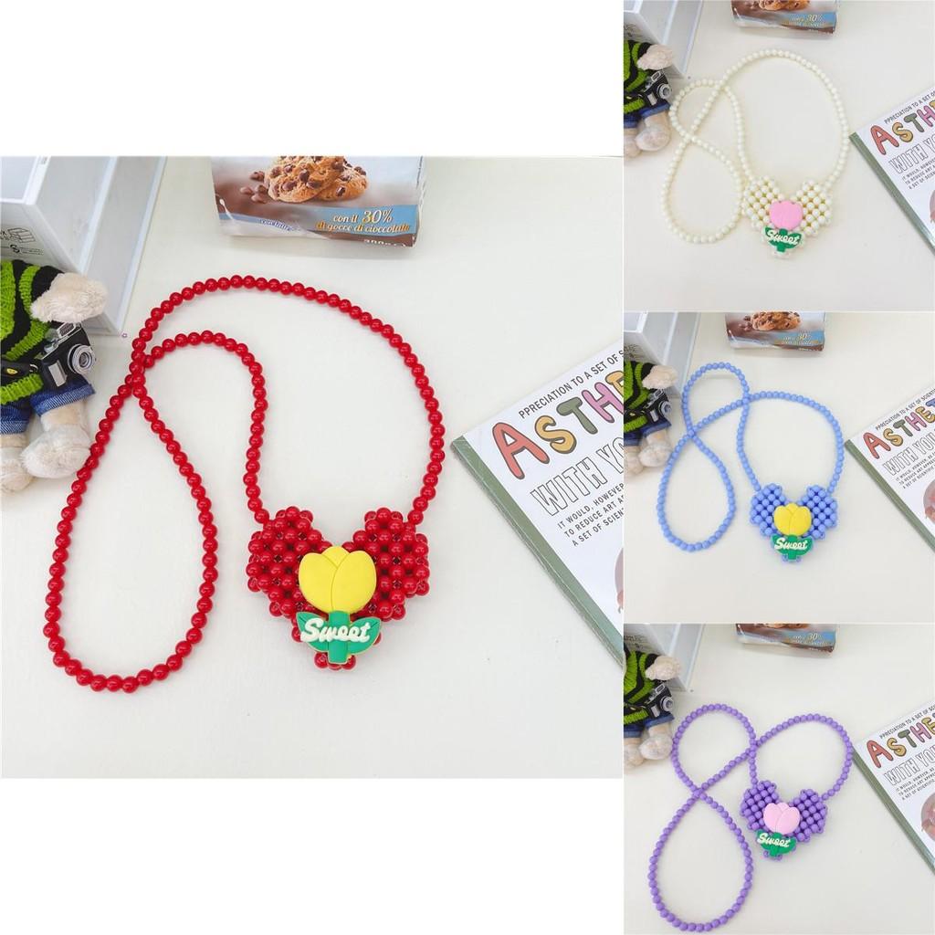 Mini Bolsa Tiracolo de Coração de Pérola Para Crianças Estilosa E Adorável Design Floral Para Meninas