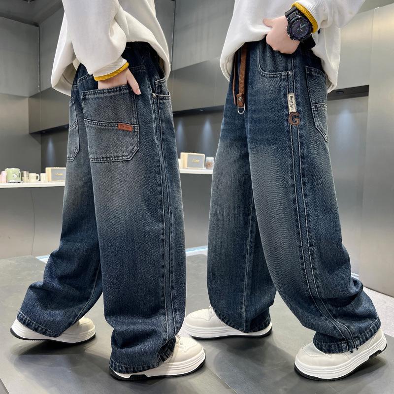 Boys' 2026 Autumn Jeans: Stylish Long Work Pants for Medium and Large Kids