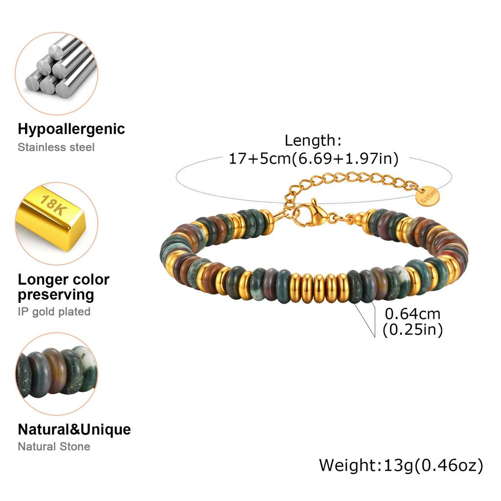 Hande-made Y2K Beaded Colorful Natural Stone Bracelet for Women, Waterproof Healing Yoga Healthy Spiritual Bracelet