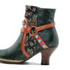 Johnature Genuine Leather Boots Fashion Women High-heeled Shoes Retro Rivet Patchwork Short Boots