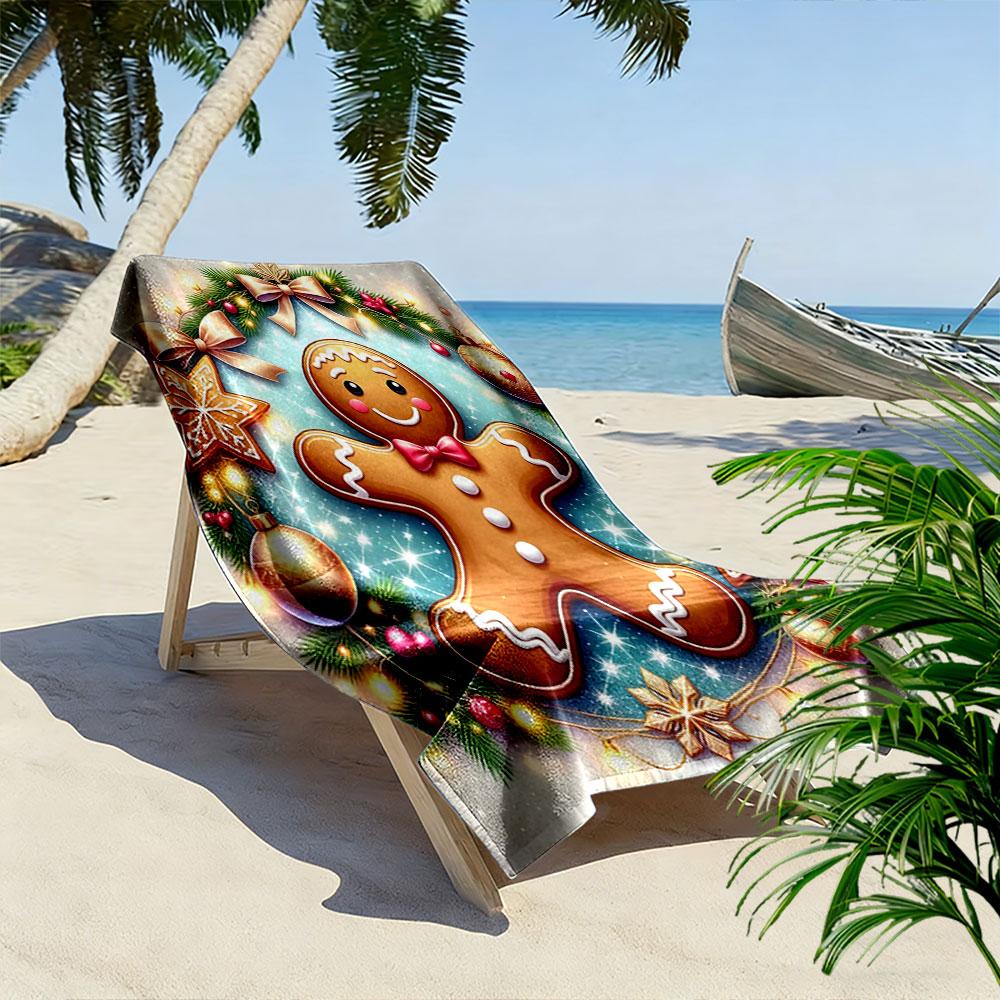 Gingerbread festive charm Print beach towel, quick drying, suitable for travel, outdoor sports, jogging, the beach and swimming, gift