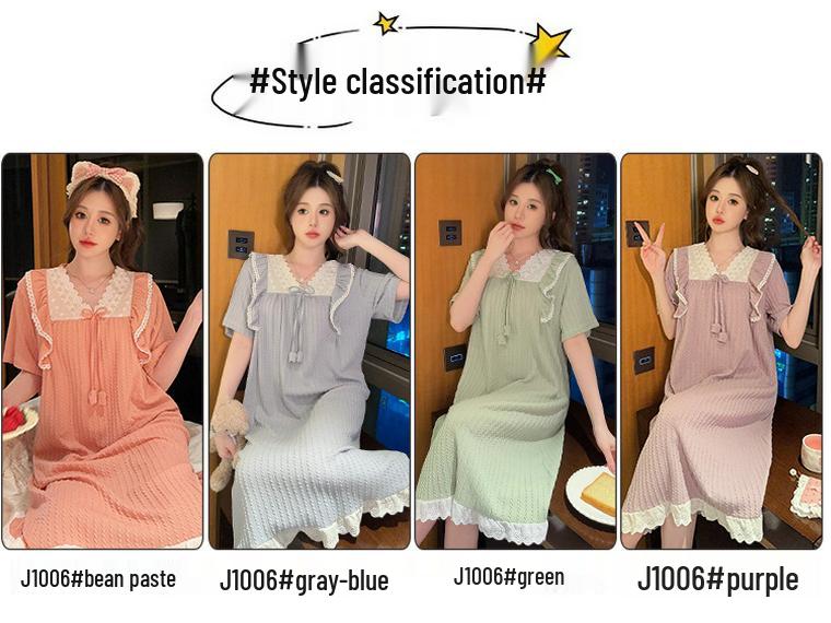 Plus Size Sweet Princess Summer Pajamas - Short Sleeve Nightgown for Women & Girls, Wear Indoors or Outdoors, Fits Up to 220 Jin