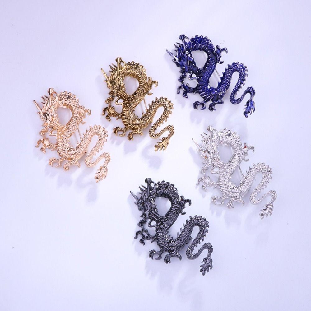 Retro Gifts Suit Coat Collar Pins Metal Dragon Badge Vintage Men Brooch Legend Animal Lapel Pins