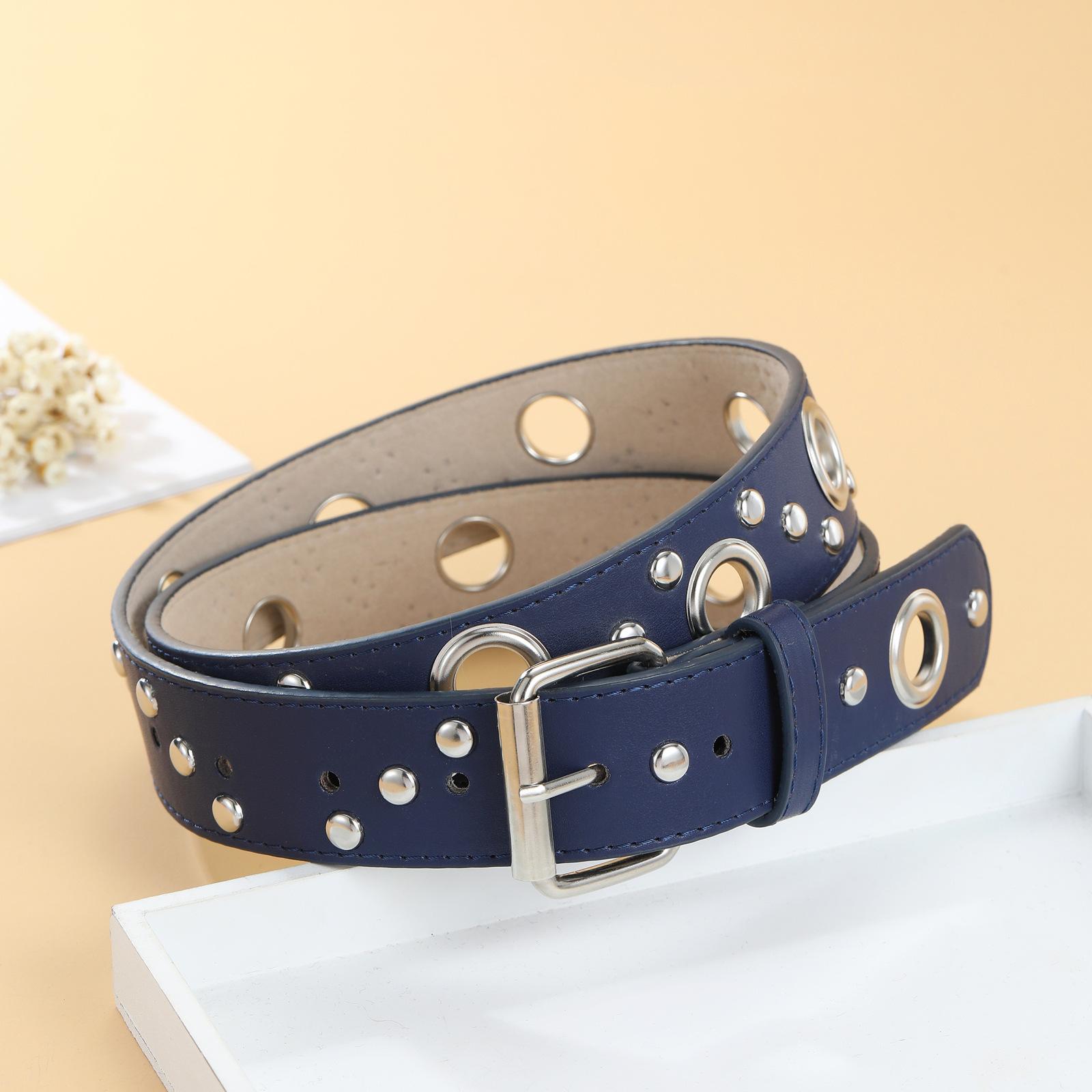 

Air Eye Rivet Belt Personality Women S Belt Hollow Punk Wind Pin Buckle Belt Women 112cm темно-синий