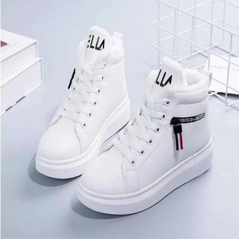 2024 Winter Boots Women Ankle Boots Warm PU Plush Winter Woman Shoes Sneakers Flats Lace Up Ladies Shoes Women Short Snow Boots