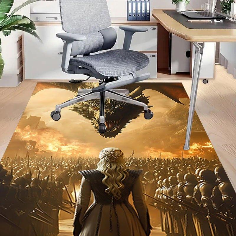 1pc Fire and Blood Office Carpet Chair Mats, Home Decor Mat Fantasy Theme Mat Durable Mat, Dragon Decor,Suitable for Fantasy Theme Lovers