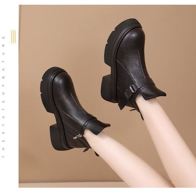 Thick-soled Martin boots women's 2025 autumn and winter new fashionable retro soft leather single boots comfortable British style short boots