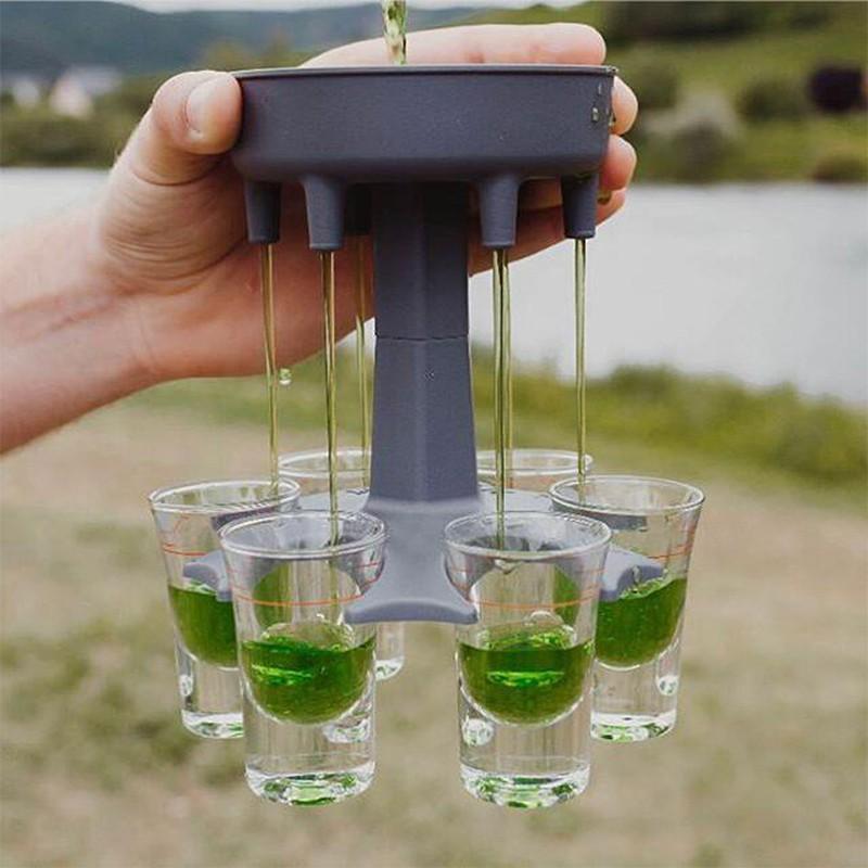 6 Shot Glass Dispenser With Stand Holder Drink Game Liquor Glasses Party Wedding