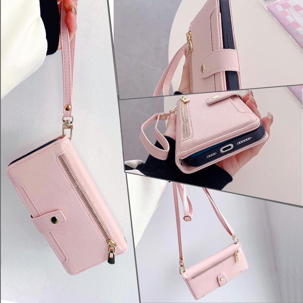 Luxury Crossbody Folio Multi Function Leather Phone Case with Strap for Apple iPhone 15 14 13 12 Pro Max