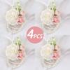 Cross-Border Milk Tea Rose Beaded Wrist Corsage Wedding Groomsman Brooch